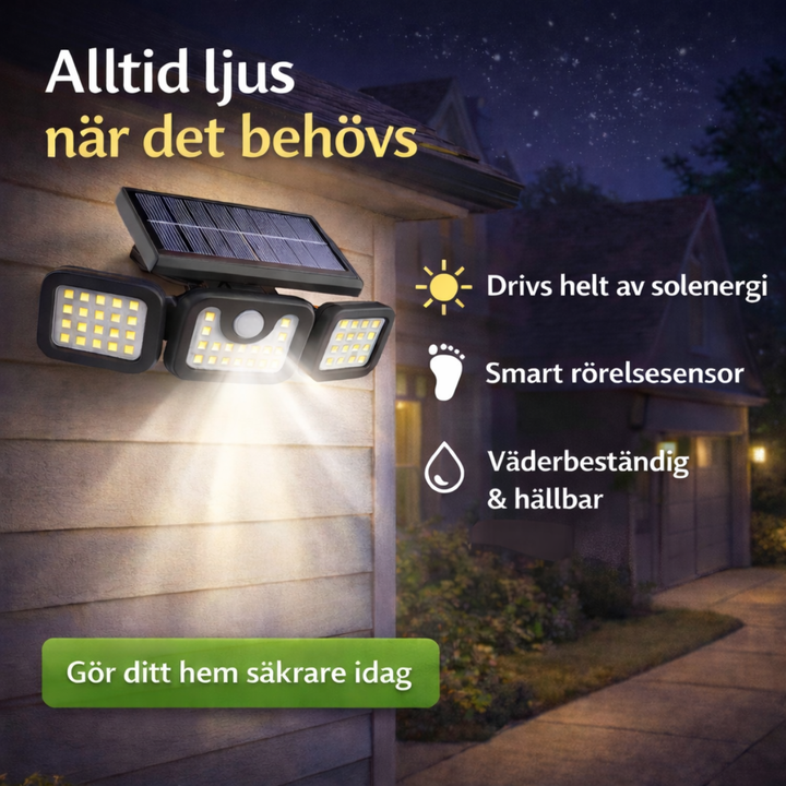 LjusVakt™ – Solcellsdriven Säkerhetslampa med Rörelsesensor