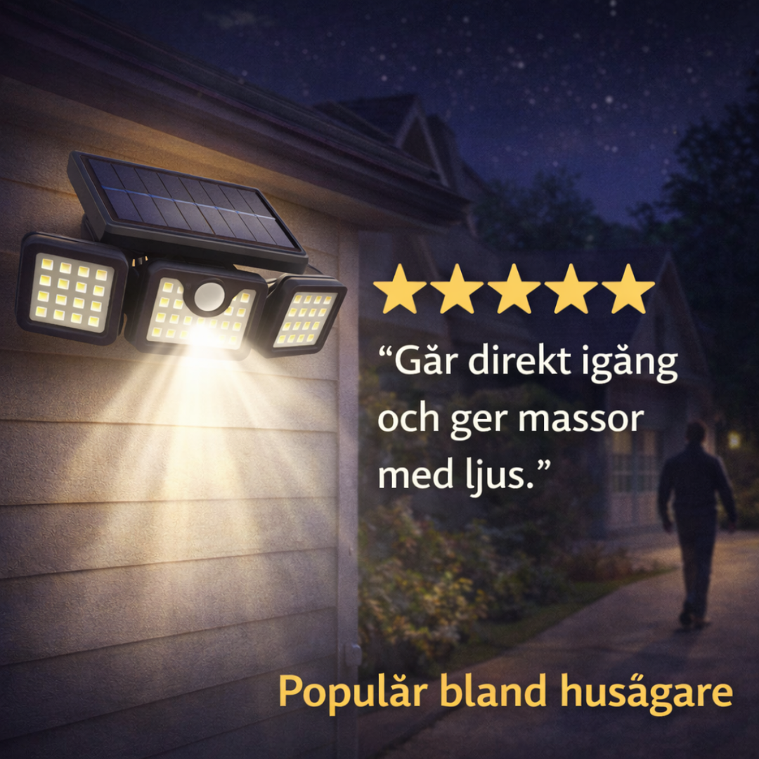 LjusVakt™ – Solcellsdriven Säkerhetslampa med Rörelsesensor